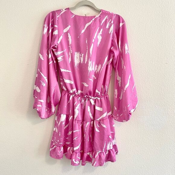 Satin Tyche Mystic Pink Chiffon Balloon Sleeve Dress Size S - Picture 3 of 10